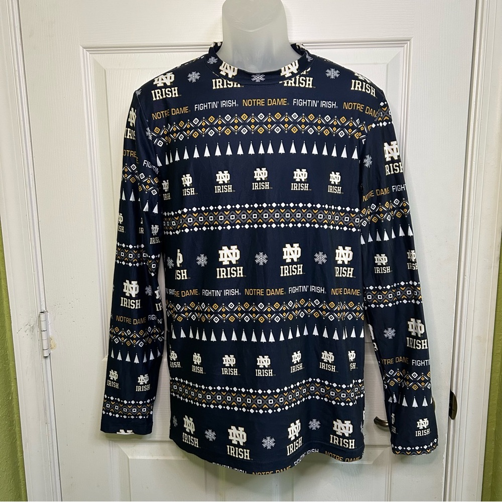 Notre Dame Fighting Irish Navy Blue Long Sleeve Sleepwear Shirt Sz Small